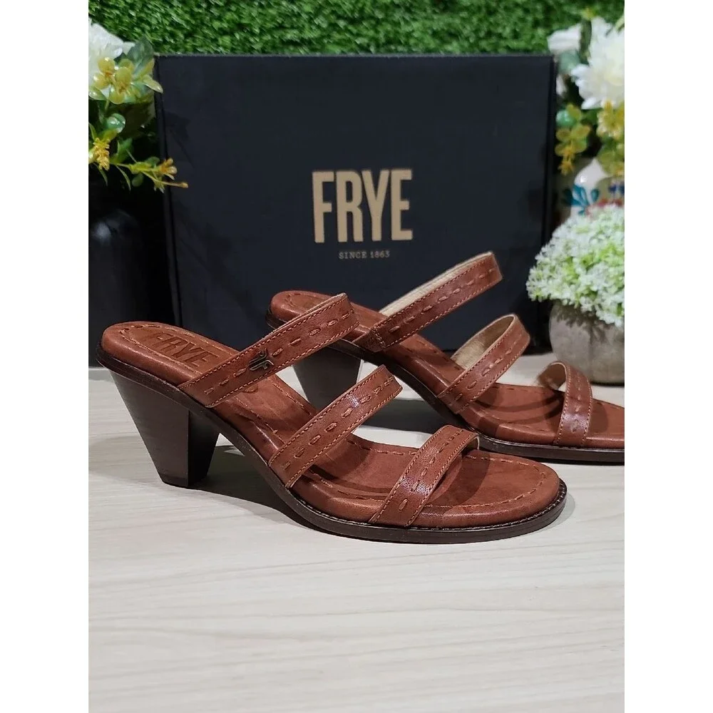 Frye Estelle Strappy Slid Cognac Sandals - US Women's 8.5 New